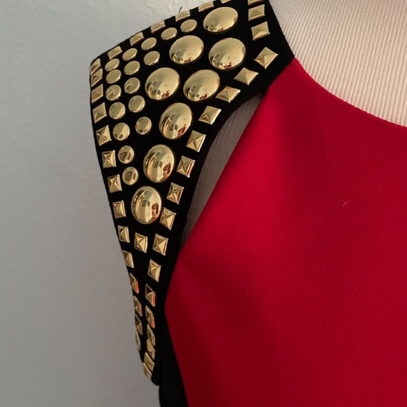 Michael Kors Studded Red & Black Ponte Dress - Picture 2 of 12